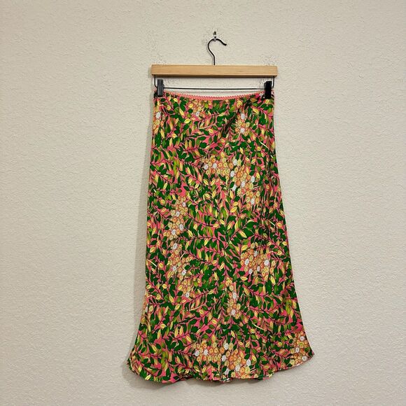 NWT FLORA BEA NYC Salim Skirt A-Line Midi in Pink West Indies - Picture 1 of 8